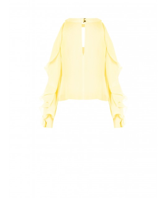 Blusa Ampia In Georgette Con Cut-Out E Volant Sulle Maniche Rinascimento