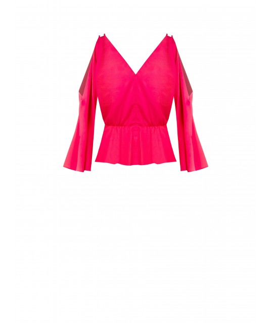 Short Satin Top With Cross Neckline And Cut-Out On Sleeve Rinascimento