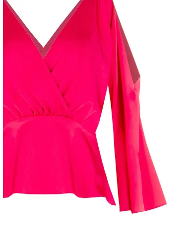 Short Satin Top With Cross Neckline And Cut-Out On Sleeve Rinascimento