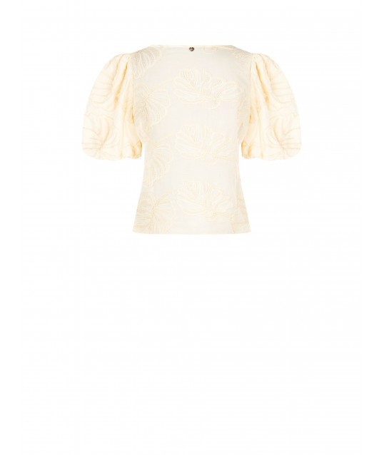 Rinascimento - Top en coton plié avec broderie de feuilles et encolure en V