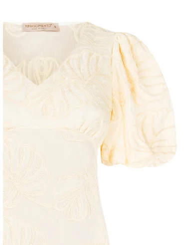 Rinascimento - Top en coton plié avec broderie de feuilles et encolure en V