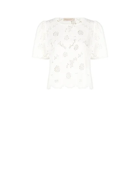 Rinascimento Floral Embroidered And Perforated Cotton Mix Blouse