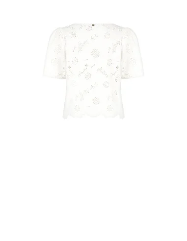 Rinascimento Floral Embroidered And Perforated Cotton Mix Blouse