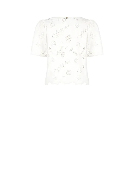 Rinascimento Floral Embroidered And Perforated Cotton Mix Blouse