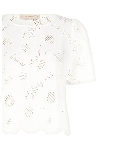 Rinascimento Floral Embroidered And Perforated Cotton Mix Blouse