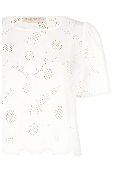 Blusa Ampia In Misto Cotone Ricamata A Fiori E Traforata Rinascimento