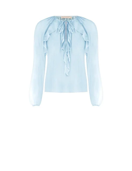 Blouse légère en tissu semi-transparent avec volants Rinascimento