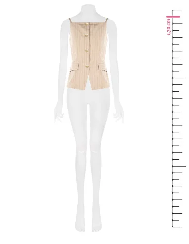 Gilet In Tessuto Gessato Leggermente Stropicciato Con Stringhe Dietro Rinascimento