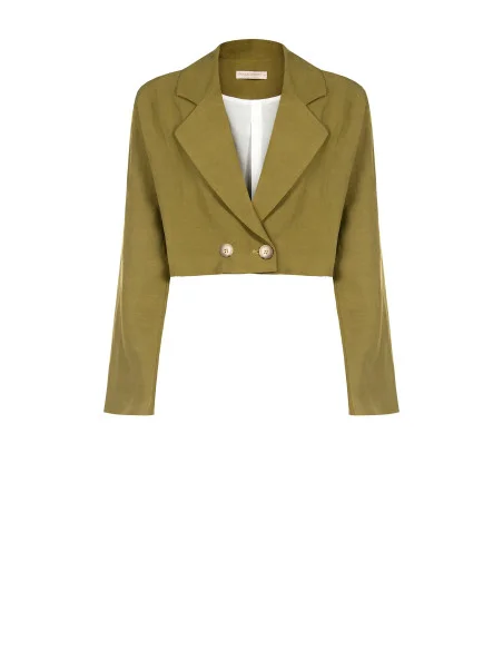 Rinascimento Linen Blend Cropped Blazer Jacket