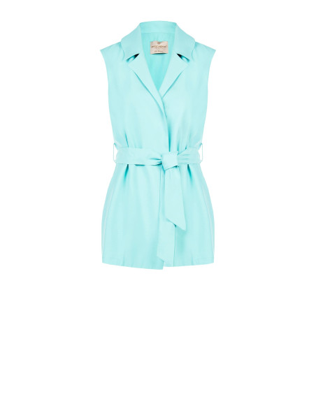 Gilet long ouvert en viscose à effet légèrement froissé avec ceinture coordonnée Rinascimento
