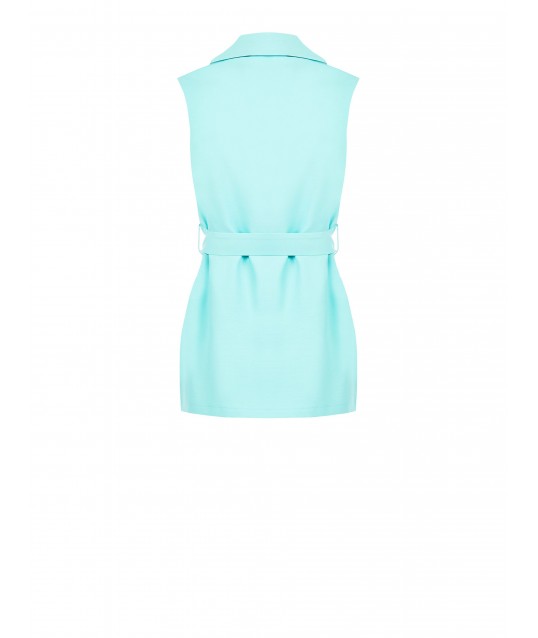 Lightly Wrinkled Viscose Open Long Waistcoat with Coordinated Belt Rinascimento