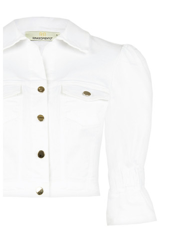 Crop Denim Stretch Jacket With Pockets Rinascimento