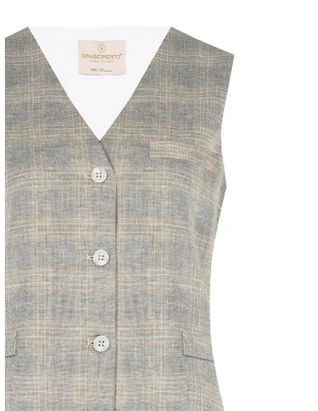 Rinascimento Check Cotton Linen Blend Wide Waistcoat (gilet large en coton mélangé à du lin)