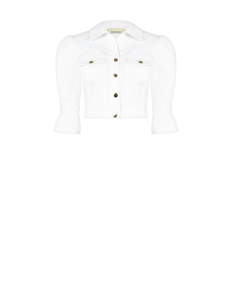 Crop Denim Stretch Jacket With Pockets Rinascimento