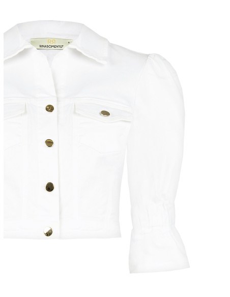 Giubbotto Crop In Denim Elasticizzato Con Taschini Rinascimento