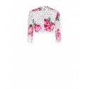Giacca Crop Stampa Fiori E Pois In Tessuto Crepe Con Chiusura A Gancio E Spalline Rinascimento