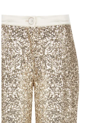 Sequin-covered Palace Trousers With Satin Waist And Button Satin Rinascimento