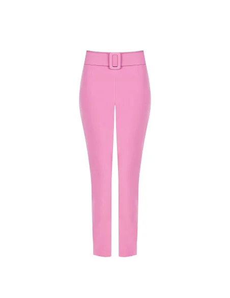 Straight Techno Fabric Trousers With Coordinated Rigid Belt Rinascimento