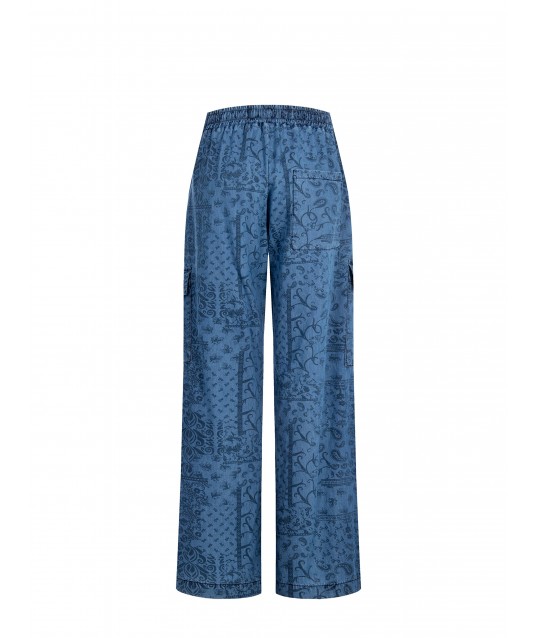 Pantaloni Palazzo Cargo In Denim Leggero Stampato Rinascimento