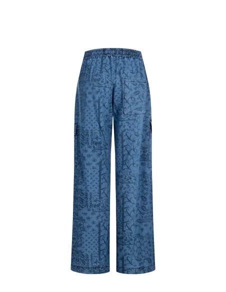 Pantaloni Palazzo Cargo In Denim Leggero Stampato Rinascimento