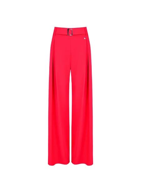 Fluid fabric palazzo trousers with darts and matching belt Rinascimento