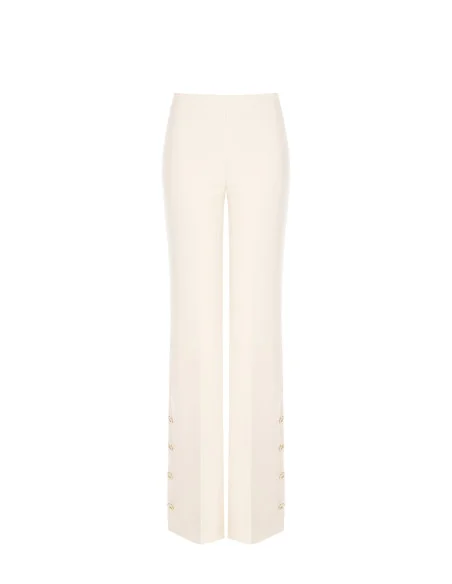 Pantaloni Palazzo In Scuba Crepe Con Bottoni Sui Lati Rinascimento