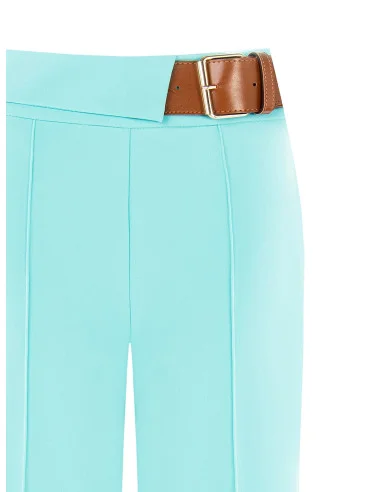 Pantaloni Palazzo In Scuba Crepe Con Tasche E Cinturino In Similpelle Rinascimento