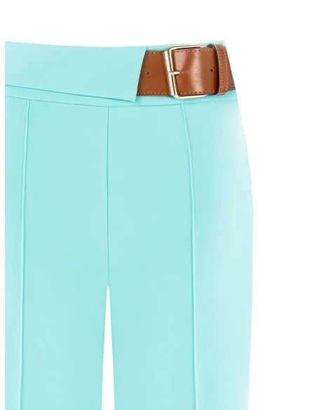 Pantaloni Palazzo In Scuba Crepe Con Tasche E Cinturino In Similpelle Rinascimento