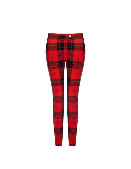 Pantaloni Skinny Cropped Tartan Con Bottone Oro Rinascimento