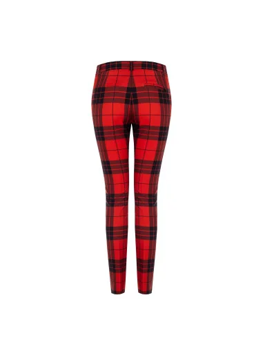 Skinny Cropped Tartan Trousers With Gold Button Rinascimento