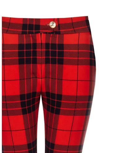Skinny Cropped Tartan Trousers With Gold Button Rinascimento