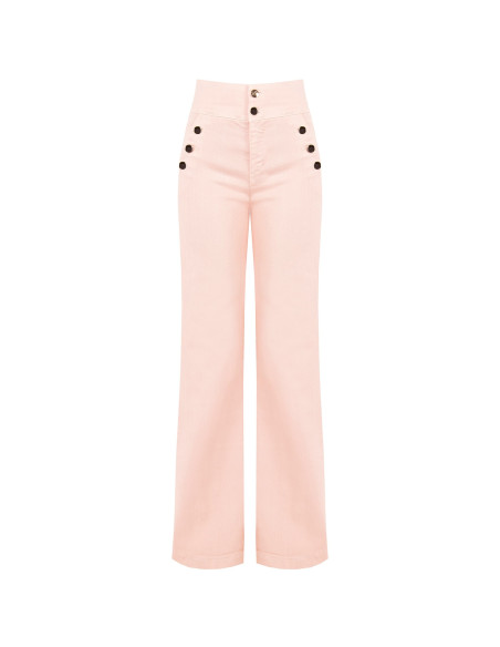 Straight High Waist Elasticised Jeans With Buttons Rinascimento