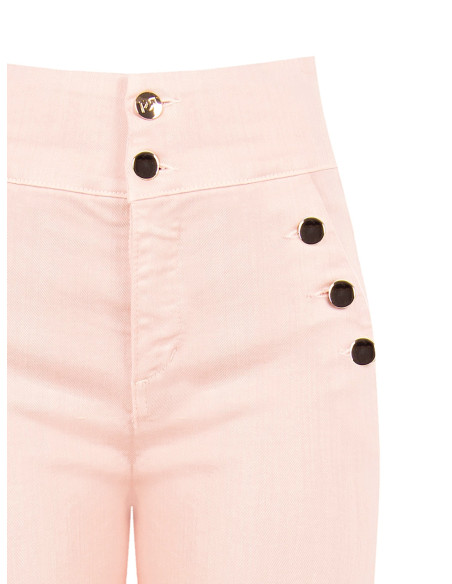 Straight High Waist Elasticised Jeans With Buttons Rinascimento