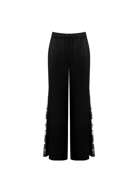 Pantalon en satin Palace avec insertion de dentelle sur le côté Rinascimento
