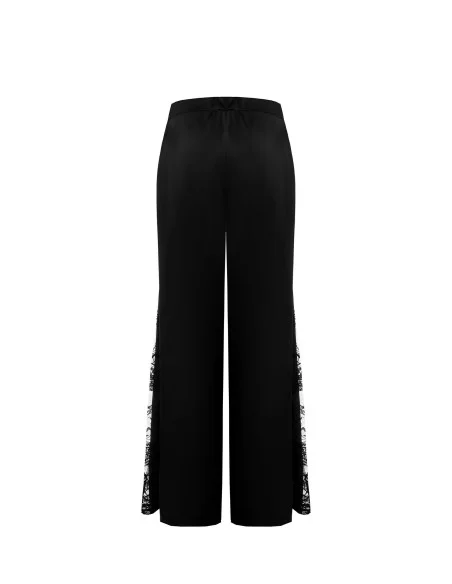 Pantaloni Palazzo In Raso Con Inserto In Pizzo Sul Lato Rinascimento