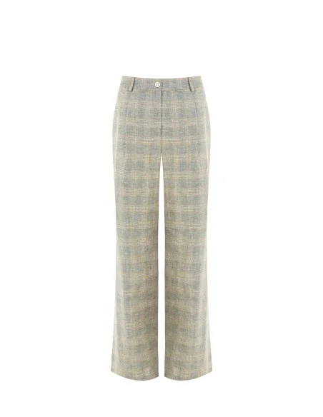 Rinascimento Check Cotton Linen Palazzo Trousers