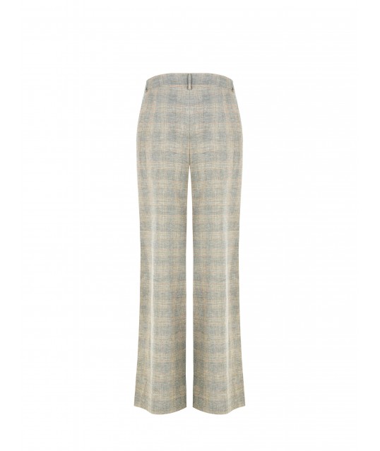 Pantalon palazzo en coton lin à carreaux Rinascimento