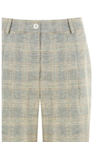 Pantalon palazzo en coton lin à carreaux Rinascimento
