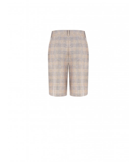 Baggy Bermuda Shorts In Mixed Cotton And Linen Checked Rinascimento