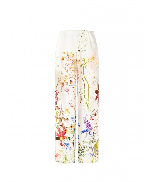 Pantaloni Palazzo In Raso Stampa Botanical Con Tasche Rinascimento