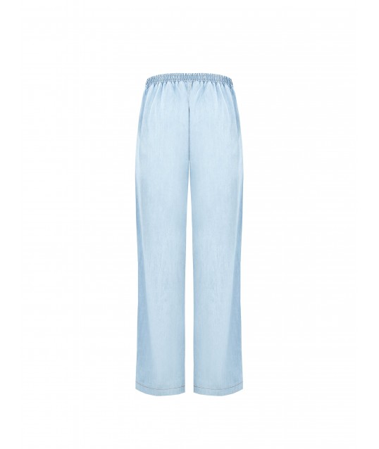 Denim Palazzo Trousers With Side Bands And Elastic Back Rinascimento