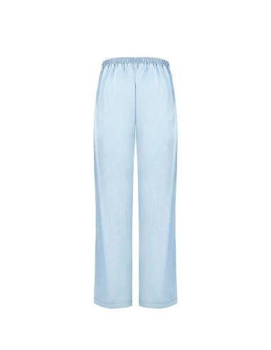 Denim Palazzo Trousers With Side Bands And Elastic Back Rinascimento