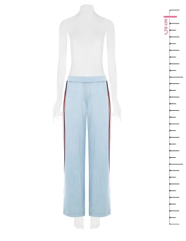 Pantalone Palazzo In Denim Con Bande Laterali Ed Elastico Dietro Rinascimento