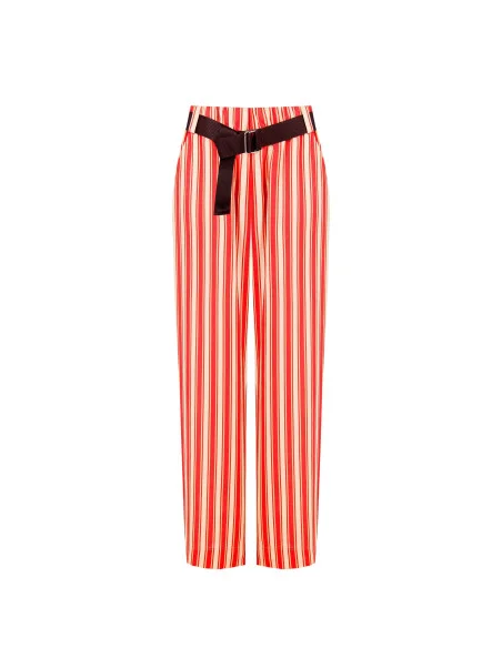 Pantalon ample en viscose et lin mélangés avec ceinture assortie et poches Rinascimento