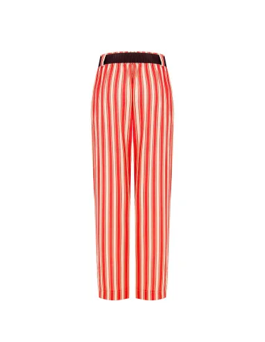 Pantalon ample en viscose et lin mélangés avec ceinture assortie et poches Rinascimento