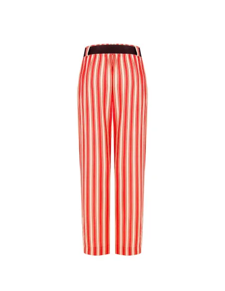 Pantaloni Larghi In Misto Viscosa E Lino Con Cintura Abbinata E Tasche Rinascimento