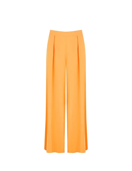 Pantaloni Palazzo In Tessuto Fluido Con Pinces Ed Elastico Dietro Rinascimento
