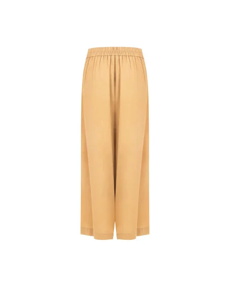 Pantalon de palazzo extra large en viscose et lin mélangés avec poches et dos élastiqué