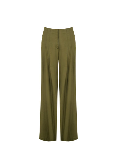Pantalon palazzo en viscose et lin mélangés avec doubles plis et poches Rinascimento