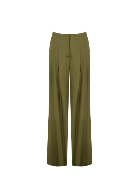 Pantaloni Palazzo In Misto Viscosa E Lino Con Doppia Pinces E Tasche Rinascimento
